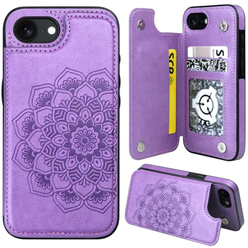 MMHUO for iPhone 17e,iPhone 16e Case with Card Holder,Flower Magnetic Buttons Protective Wallet Case for Women for iPhone 16e/17e,Purple - color: Purple, size: for iPhone 16e 6.1"-(S)(One Cameras)