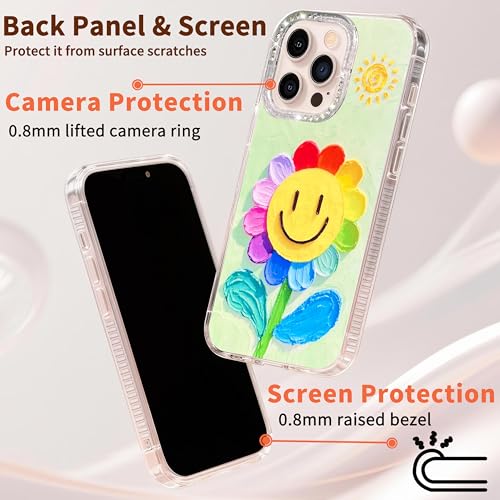Compatible with iPhone 12 Pro Max Case,with [Soft Slim][Camera Protection] Cute Rainbow Flower Aesthetic Phone Cover Anti-Yellowing Shockproof Protective Cover for Women Girl-Green - color: Green, size: iPhone 12 Pro Max