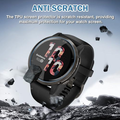 6 PCS Compatible for Garmin Venu 2 Screen Protector Clear, Full Cover Anti-scratch Soft TPU [Not Glass] with Great Protection for Venu 2 Watch Film, Sensitive Touch & HD - size: venu 2