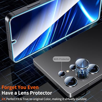 letosan 3 Pack for Samsung Galaxy S25 ultra Screen Protector Tempered Glass + 1 Set Camera Lens Protector, Military Grade Shatterproof, 9H+ Hardness, Auto Alignment Frame 6.9 Inch - size: Galaxy S25 Ultra 6.9 Inch