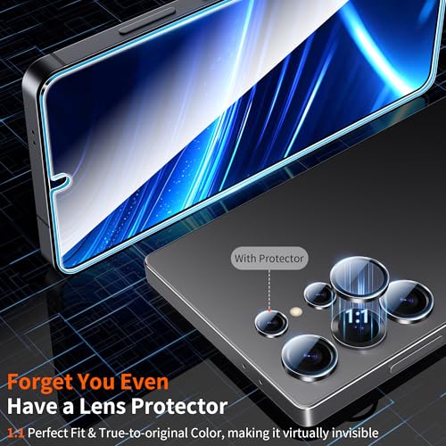 letosan 3 Pack for Samsung Galaxy S25 ultra Screen Protector Tempered Glass + 1 Set Camera Lens Protector, Military Grade Shatterproof, 9H+ Hardness, Auto Alignment Frame 6.9 Inch - size: Galaxy S25 Ultra 6.9 Inch