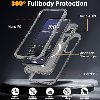 WRJ Magnetic Clear for Samsung Galaxy S26 FE Case,Samsung S25 FE Case [Fit for MagSafe][Military Grade Drop Protection] Translucent Shockproof Protective Phone Case-Black - color: Black, style: Transparent