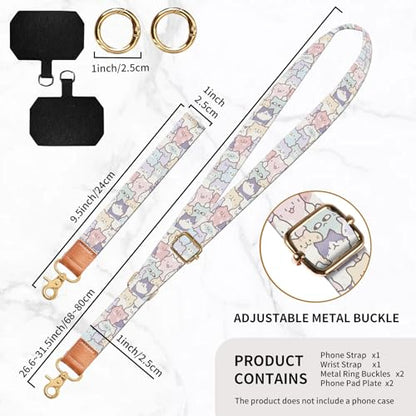 Phone Lanyard Crossbody Wrist Strap, Universal Adjustable Neck Strap for Phone Case Keys ID Badges, Travel Essential - color: Cute Cats