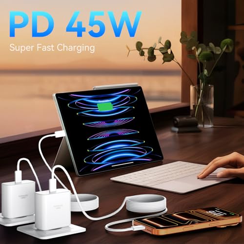 Phone 17 16 Pro Max Charger Fast Charging, 45W Super Fast USB C Charger Block with 12FT Extra Long Fast Charging Cable for 17 16 Pro Max/17 16/16 Plus,15 Pro Max/15 Pro/15, Android Phone - color: white, size: 12 Ft