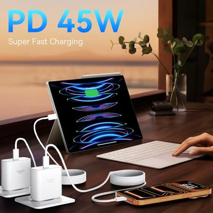 Phone 17 16 Pro Max Charger Fast Charging, 45W Super Fast USB C Charger Block with 12FT Extra Long Fast Charging Cable for 17 16 Pro Max/17 16/16 Plus,15 Pro Max/15 Pro/15, Android Phone - color: white, size: 12 Ft