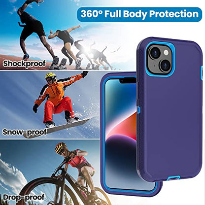 for iPhone 14 Case with 2 Screen Protector,Heavy Duty Shockproof Dropproof Dust Proof Full Body Rugged 3-Layer Military Tough Durable Protective Cover for Apple iPhone 14 6.1" (Blue/Dark) - color: Blue/Dark