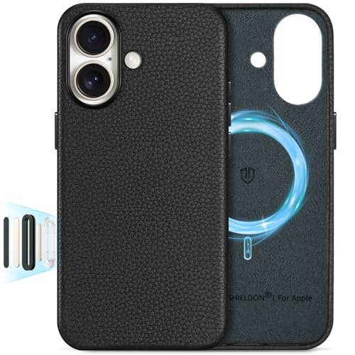 SHIELDON Genuine Leather Case for iPhone 17 6.3" 2025, Pebbled Black | Compatible with MagSafe, Magnetic Wireless Charging, Camera Button, Metal Buttons, Camera Bezel, Slim, Shockproof, Women Men - color: Pebbled Black, size: for iPhone 17