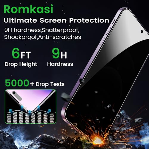 Romkasi 3 Pack Privacy Screen Protector for iPhone 14 Pro Max 6.7 Inch with 3 Pack Camera Lens Protector, Anti Spy Tempered Glass Film, Anti-Scratch, Touch Sensitive, Case Friendly - color: iPhone 14 Pro Max