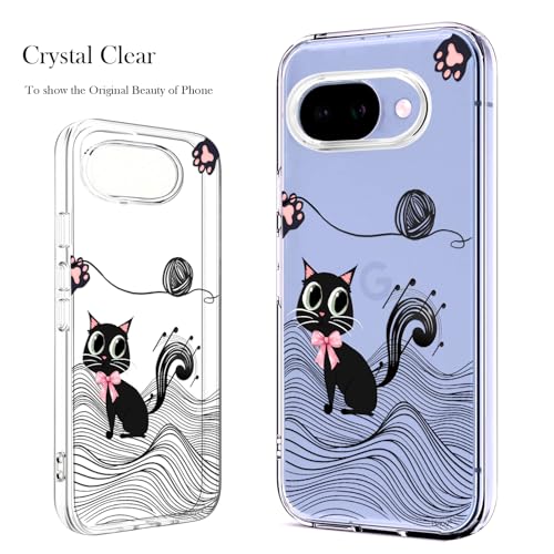 Unov for Pixel 10a Case, Clear with Design, Slim Fit Good Grip, Embossed Phone Case, Shockproof Protective Cover, Raised Camera Protection, Soft TPU, Black Cat - color: Black Cat