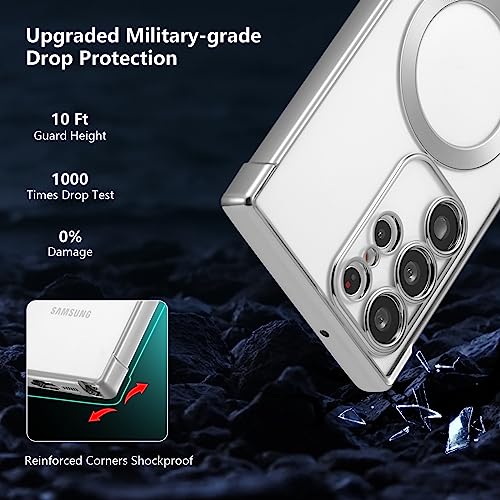 RALEAVO Magnetic Case for Samsung Galaxy S25 Ultra Clear Case Cover [Compatible with Magsafe & Military Grade Drop Protection] Transparent Shockproof Slim Plated Phone Cover - Silver - color: Silver, size: S25 Ultra