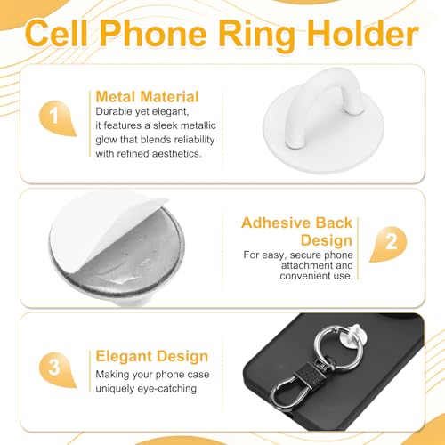 12Pcs Phone Ring Holder (0.7 Inch) - Adhesive Round Shaped Phone Finger Grip Hook Smartphones Keychain Ring Charm Loop for DIY Tablet Case Accessories, White - color: White