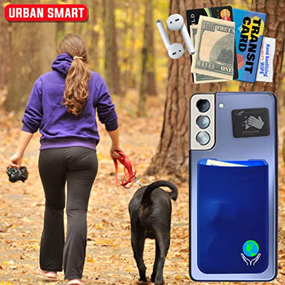 Phone Wallet - Adhesive Card Holder - Cell Phone Pouch - Stick on Lycra Pocket by Gecko - Carry Credit Cards and Cash - color: EARTH BLUE