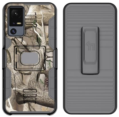 Nakedcellphone Rugged Combo for Jitterbug Smart 4 Phone Case - Camo | Hybrid Cover + Belt Clip Holster, Rotating Holder, Ring Grip, with Kickstand, Mounting Plate, Fits Lively Smart4 or TCL 40XL - color: Camo