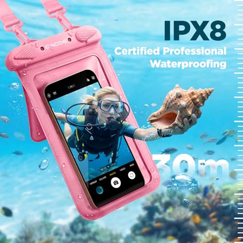 CACOE Waterproof Phone Pouch 2 Pack Up to 8.8", Double Bag, Black+Pink | IPX8 Waterproof Phone Case,Adjustable Lanyard,Dry Bags for Beach/Cruise/Travel/Camping/Kayak/Hiking/Lake/Vacation Essentials - color: Black+Pink