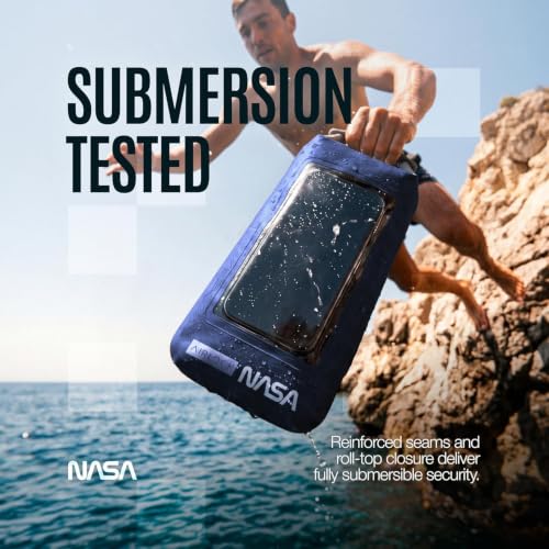 NASA Small Dry Bag with Integrated Waterproof Phone Pouch (Floating, IP68) | Full Phone Screen Control | Floats When Sealed | Detachable Shoulder Strap | Fully Submersible | Fits Phone, Keys & Cash - color: Blue