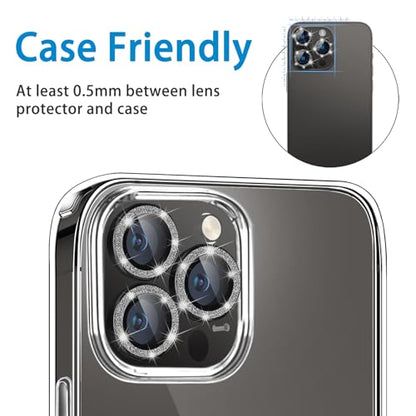 for iPhone 15 Pro & iPhone 15 Pro Max Camera Lens Protector, Bling Glitter Diamond Lens Cover 9H Tempered Glass Camera Cover Anti Scratch Shockproof Screen Protector- 3PCS Glitter Black - color: Black Glitter