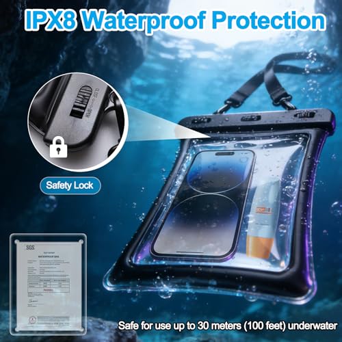 2 Pcs Floating Waterproof Phone Pouch Up to 10", IPX8 Cell Phone Dry Bag for iPhone 17 16 15 Pro Max Galaxy S25 S24 S23 Ultra, Adjustable Widening Lanyard, Beach Cruise Travel Essentials