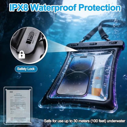 2 Pcs Floating Waterproof Phone Pouch Up to 10", IPX8 Cell Phone Dry Bag for iPhone 17 16 15 Pro Max Galaxy S25 S24 S23 Ultra, Adjustable Widening Lanyard, Beach Cruise Travel Essentials