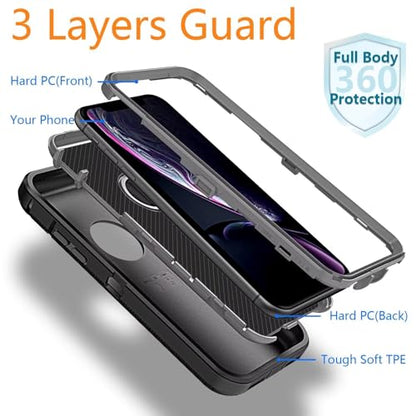 YmhxcY for iPhone XR Case Shockproof Dropproof Dust-Proof Drop Proof 3-Layer Durable Phone Case Heavy Duty Protection Phone Case Cover for Apple iPhone XR 6.1“ Black and Grey - color: SF-Black / Grey