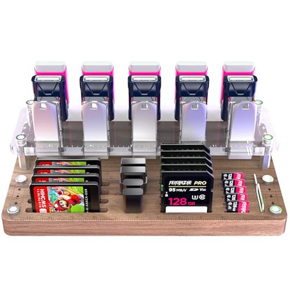 40 Slots Wooden Memory Card Case for TF/CF/Nintendo Switch, USB Flash Drive/SD Card Holder Desk With Removal Pin - Protection Box-03MY - color: Upgrade extended style