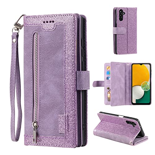 EYZUTAK Wallet Phone Case for Samsung Galaxy A15 4G/5G, Retro Matte 9 Card Holder Slots Zipper Pocket Handbag Case PU Leather Magnetic Closure Kickstand with Wrist Strap Flip Folio Purse Case - Purple - color: Purple, size: Samsung Galaxy A15 4G/5G