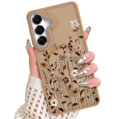 Magnetic Case for Samsung Galaxy S26 Plus, Brown Floral Sprigs | Compatible with MagSafe, Frosted Shockproof Cover, Cute Flower Design, Slim Phone Case for Women Girls - color: Brown Floral Sprigs, size: Samsung Galaxy S26 Plus