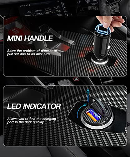 ELECTOP USB C Car Charger, Smallest Cigarette Lighter USB Charger Adapter 30W PD & 30W QC3.0 4.8A Dual Port Fast Car Charger Adapter Flush Fit Compatible with iPhone 12 iPad MacBook Samsung 2 Pack