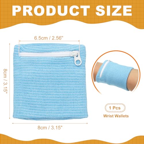 Wrist Wallet Wristband with Zipper, Cotton Wrist SweatBands Sports Absorb Sweat - color: Sky Blue