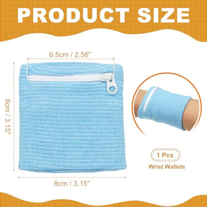 Wrist Wallet Wristband with Zipper, Cotton Wrist SweatBands Sports Absorb Sweat - color: Sky Blue