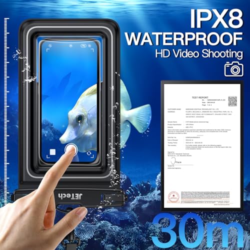 JETech IPX8 Waterproof Phone Pouch, Floating Dry Bag, Black, 2-Pack | Touchscreen Compatible, Fits up to 7", for iPhone 17e/17/16/15/14 Series, for Galaxy S26/S25 Ultra, for Pixel 10 Series