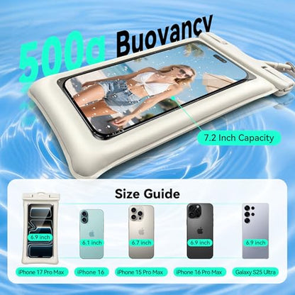 Floating Waterproof Phone Pouch 2 Pack - Dual Floatable Airbags Up to 7.2", IPX8 Waterproof Phone Dry Bag with Lanyard for Beach, for iPhone 17 16 15 Samsung Galaxy Etc., Black + White - color: Black + White
