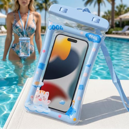 1 Pack Waterproof Phone Pouch with Lanyard Underwater Dry Bag case Universal high Transparency Touch Screen Protective case Suitable for Beach and Travel-Happy Cat - color: Happy-Cat, size: 1Pack