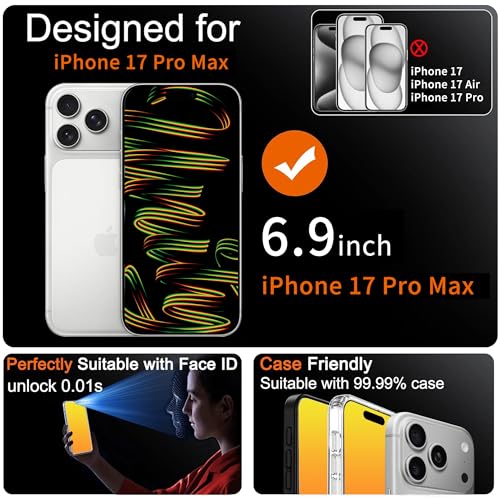 Privacy Screen Protector for iPhone 17 Pro Max 2 Pack (Gold) - color: for iPhone 17 Pro Max (Gold)