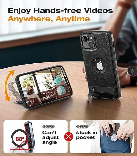 WTCASE Magnetic for iPhone 15 Plus Leather Case,Built-in Invisible Stand [Compatible with Magsafe] Protective Slim Kickstand Phone Cover Compatible with iPhone 15 Plus (2023) 6.7" (Black) - color: Black, size: iPhone 15 Plus-6.7"