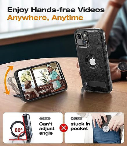 WTCASE Magnetic for iPhone 15 Leather Case,Built-in Invisible Stand [Compatible with Magsafe] Protective Slim Kickstand Phone Cover Compatible with iPhone 15 (2023) 6.1" (Black) - color: Black, size: iPhone 15 - 6.1"