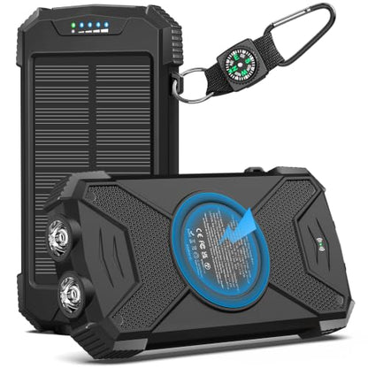 BLAVOR Solar Power Bank 10,000mAh Portable Wireless Charger for Cell Phones - color: Black