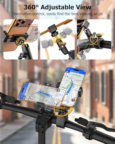 Scooter Phone Holder Metal - [Stable & Won't Fall Off] Ebike Accessories, Electric Scooter Boat Moto Bike Clamp Handlebar Mount with Aluminum Arm for 4-7" Phones, iPhone 17 16 Pro Max, Pixel etc