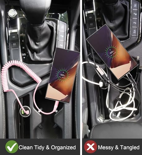 USB C to C Cable 3FT for Car, Coiled USB C Fast Charging Cable iPhone USB-C - color: Pink, size: 3FT