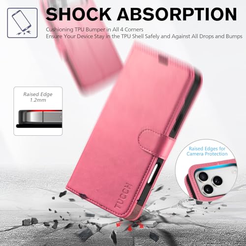 TUCCH Wallet Case for iPhone 17 Pro Max (6.9") 2025, Flip Stand, Hot Pink | RFID Blocking, 4 Card Holders, Kickstand, PU Leather, Shockproof TPU Shell, Magnetic Closure, Protective Folio Cover - color: Hot Pink