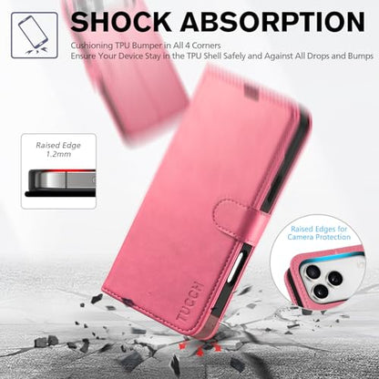 TUCCH Wallet Case for iPhone 17 Pro Max (6.9") 2025, Flip Stand, Hot Pink | RFID Blocking, 4 Card Holders, Kickstand, PU Leather, Shockproof TPU Shell, Magnetic Closure, Protective Folio Cover - color: Hot Pink