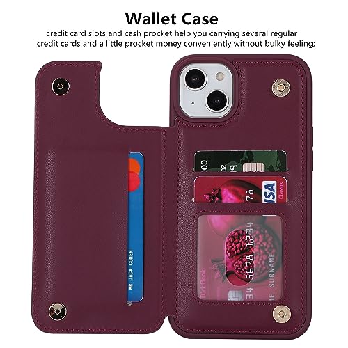 iCoverCase Compatible with iPhone 14 Plus Phone Case with Card Holder, Wallet Case for Women Men RFID Blocking PU Leather Protective Case 6.7 Inch (Wine Red) - color: Wine Red