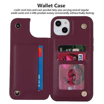 iCoverCase Compatible with iPhone 14 Plus Phone Case with Card Holder, Wallet Case for Women Men RFID Blocking PU Leather Protective Case 6.7 Inch (Wine Red) - color: Wine Red