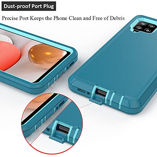 Compatible with Samsung Galaxy A42 5G Case,with Screen Protectors,Heavy Duty Rugged Shockproof Full Body Protection Kickstand Case with Belt Clip Holster for Samsung Galaxy A42 5G (Teal+Light Blue) - color: Teal+Light Blue