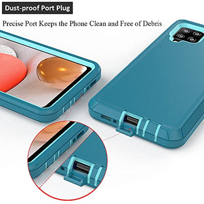 Compatible with Samsung Galaxy A42 5G Case,with Screen Protectors,Heavy Duty Rugged Shockproof Full Body Protection Kickstand Case with Belt Clip Holster for Samsung Galaxy A42 5G (Teal+Light Blue) - color: Teal+Light Blue