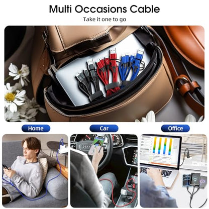 Ankndo 6 in 1 Multi Charging Cable, Multi Charger Cable for All Devices - color: Black/Blue/Red