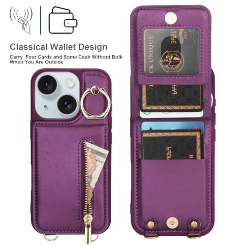 Crossbody Wallet Case for iPhone 11, with Card Slots Zipper Pocket Case, Flip Folio Purse RFID Blocking with Ring Kickstand Detachable Strap-Lavender - color: Lavender, size: iPhone 11(6.1")