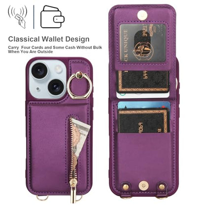 Crossbody Wallet Case for iPhone 11, with Card Slots Zipper Pocket Case, Flip Folio Purse RFID Blocking with Ring Kickstand Detachable Strap-Lavender - color: Lavender, size: iPhone 11(6.1")
