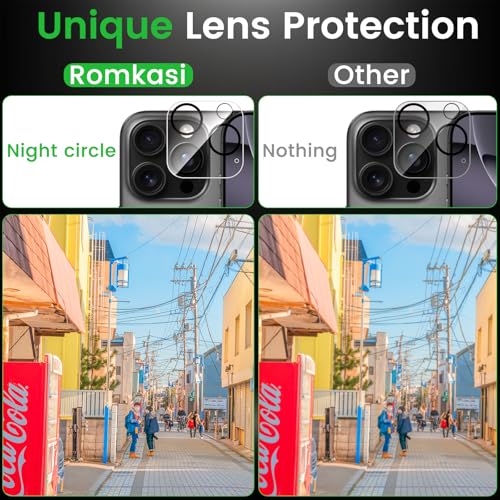 Romkasi 4 Pack Privacy Screen Protector for iPhone 16 Pro 6.3 Inch with 4 Pack Camera Lens Protector, Anti Spy Tempered Glass Film, Anti-Scratch, Touch Sensitive, Case Friendly - color: iPhone 16 Pro
