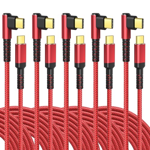 OKRAY USB C Cable 10ft, 5-Pack USB c to USB c 90 Degree Right Angle Cords - color: Red Red Red Red Red