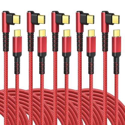 OKRAY USB C Cable 10ft, 5-Pack USB c to USB c 90 Degree Right Angle Cords - color: Red Red Red Red Red